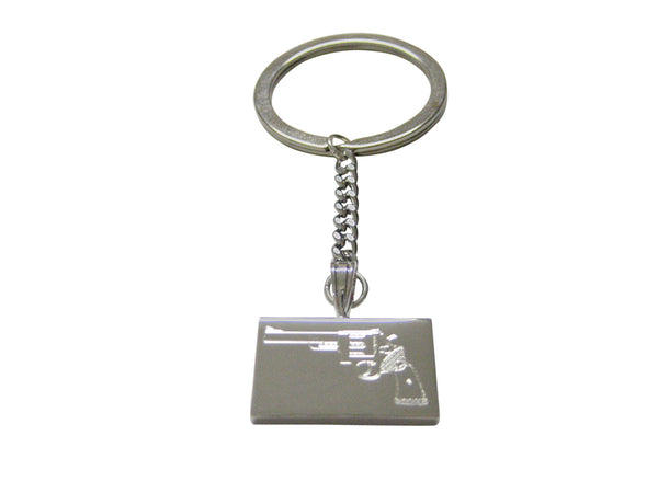 Silver Toned Etched Revolver Gun Pistol Keychain