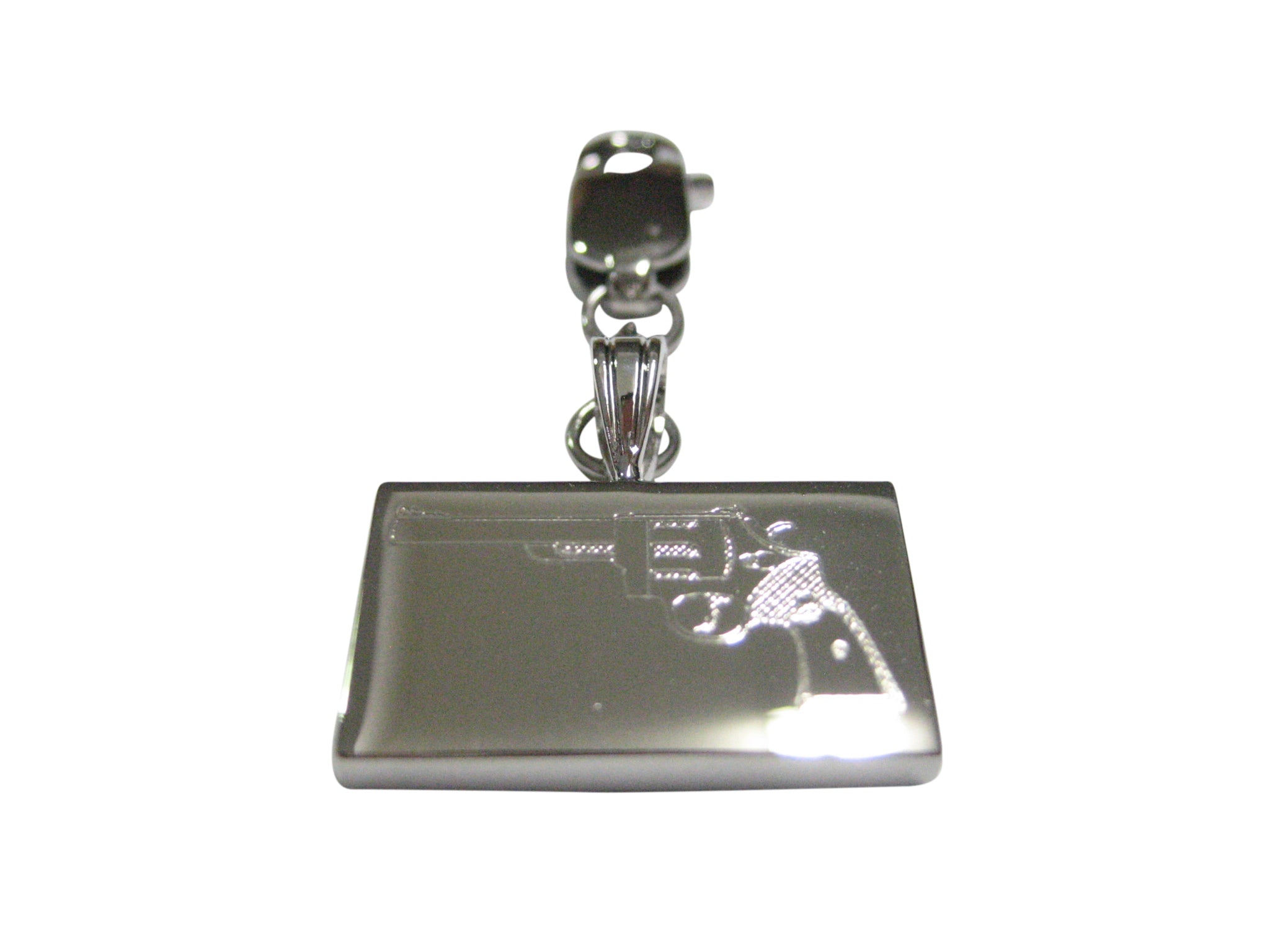 Silver Toned Etched Revolver Gun Pistol Pendant Zipper Pull Charm