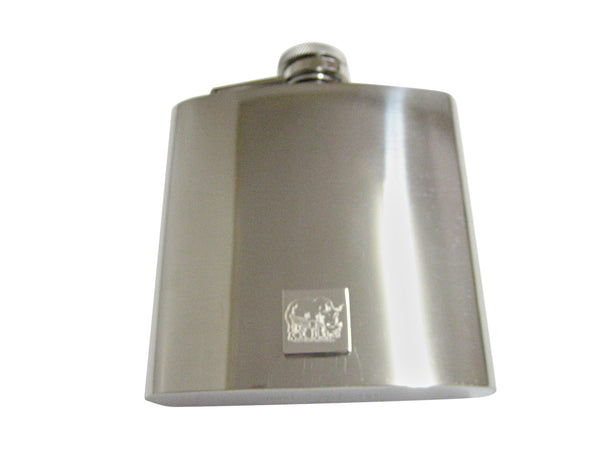 Silver Toned Etched Rhino 6 Oz. Stainless Steel Flask