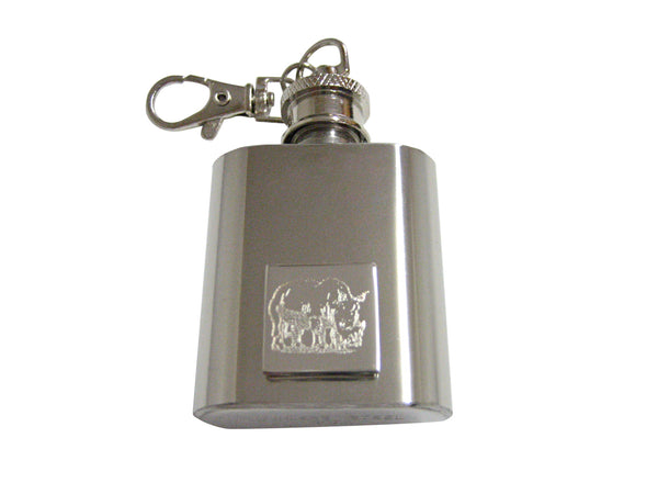 Silver Toned Etched Rhino 1 Oz. Stainless Steel Key Chain Flask