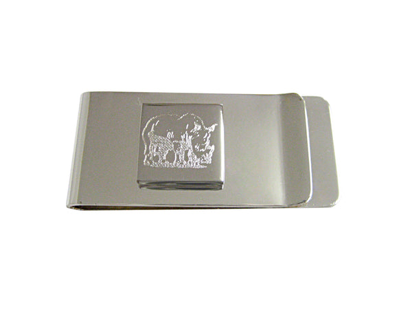Silver Toned Etched Rhino Money Clip