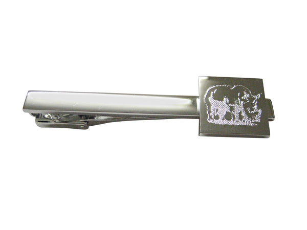 Silver Toned Etched Rhino Square Tie Clip