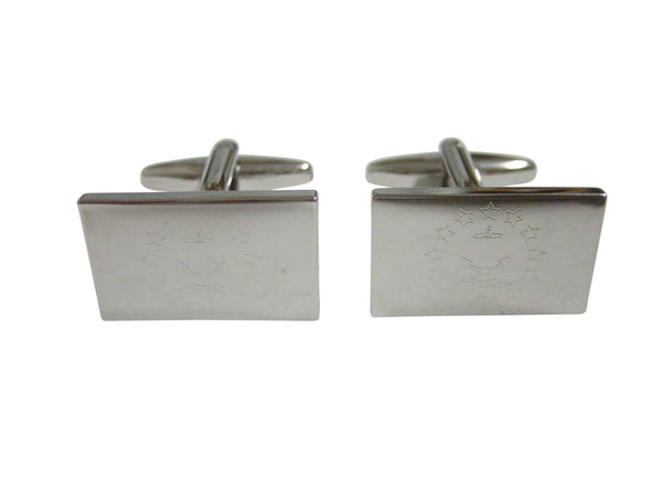 Silver Toned Etched Rhode Island State Flag Cufflinks