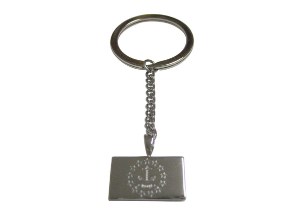 Silver Toned Etched Rhode Island State Flag Pendant Keychain