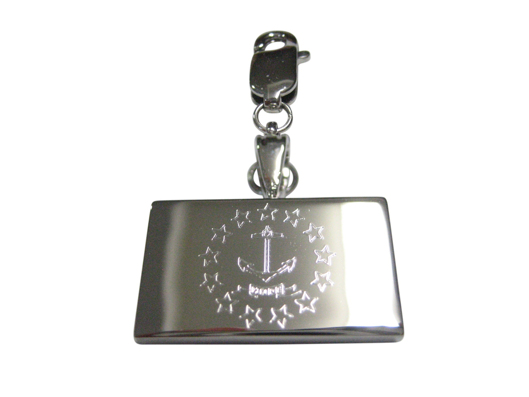 Silver Toned Etched Rhode Island State Flag Pendant Zipper Pull Charm