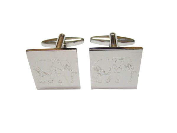 Silver Toned Etched Right Facing Elephant Cufflinks