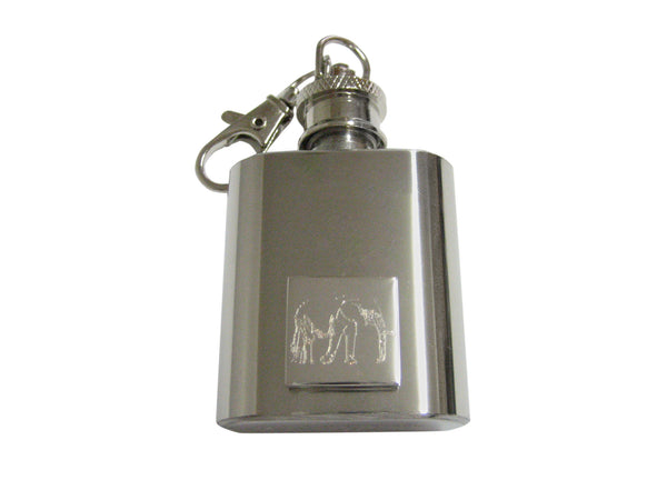 Silver Toned Etched Right Facing Elephant 1 Oz. Stainless Steel Key Chain Flask