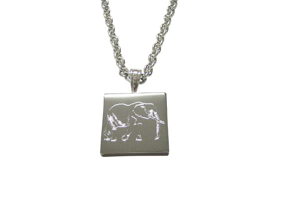 Silver Toned Etched Right Facing Elephant Pendant Necklace