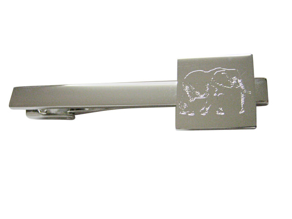 Silver Toned Etched Right Facing Elephant Square Tie Clip