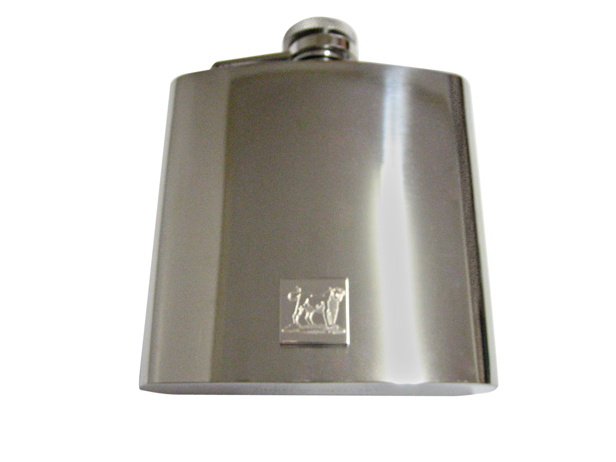 Silver Toned Etched Roaring Lioness 6 Oz. Stainless Steel Flask