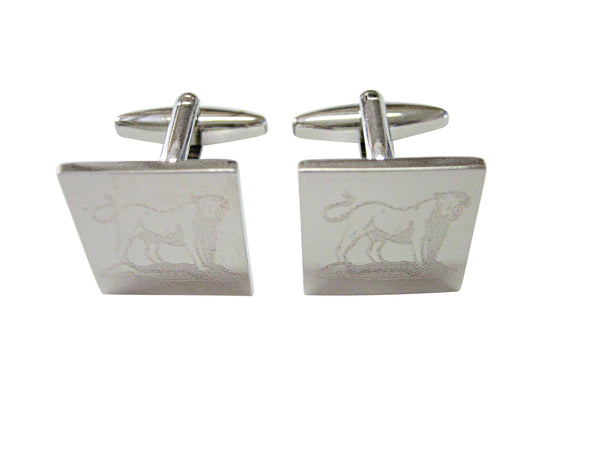 Silver Toned Etched Roaring Lioness Cufflinks