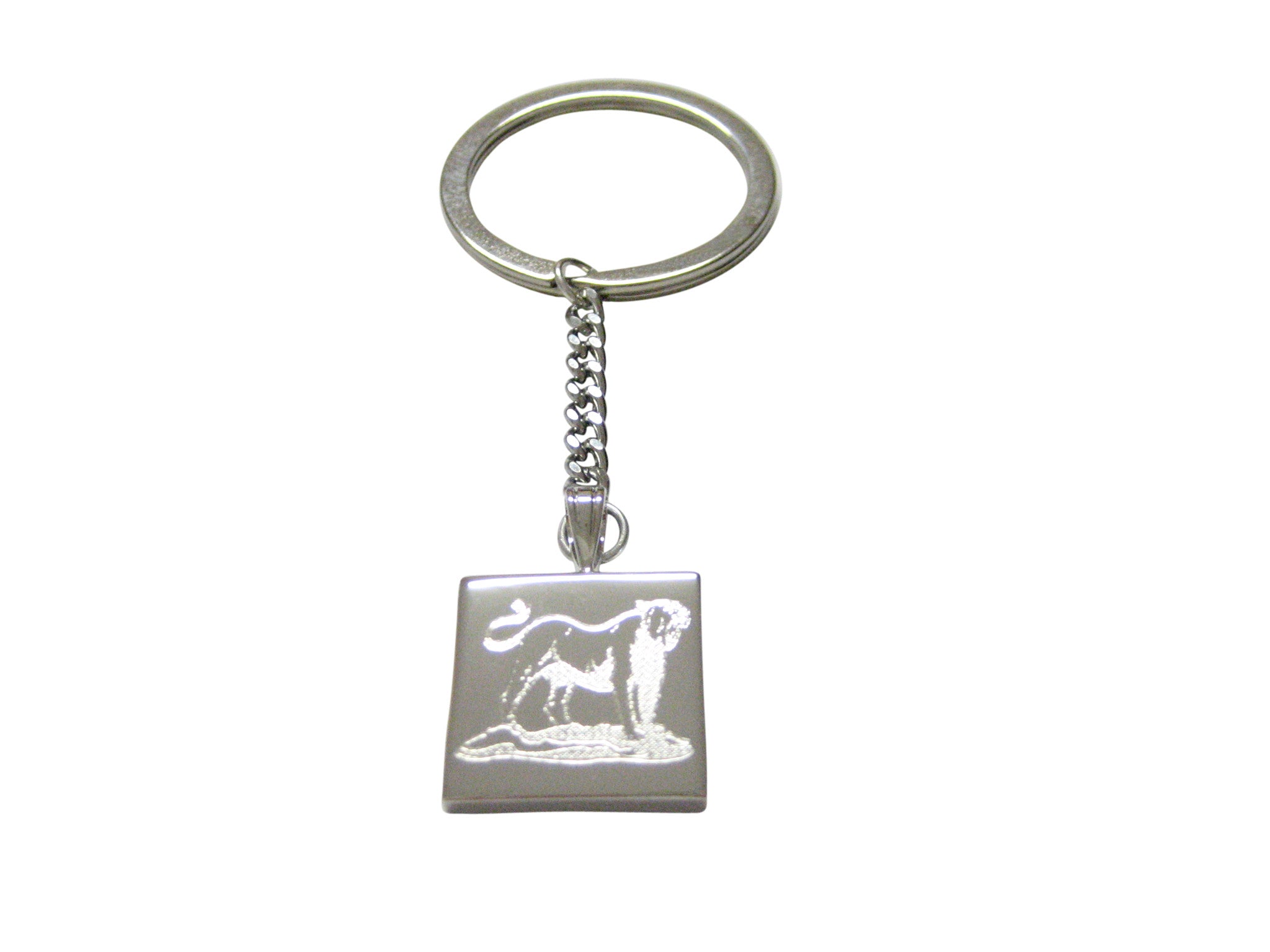 Silver Toned Etched Roaring Lioness Keychain