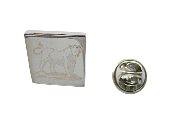 Silver Toned Etched Roaring Lioness Lapel Pin