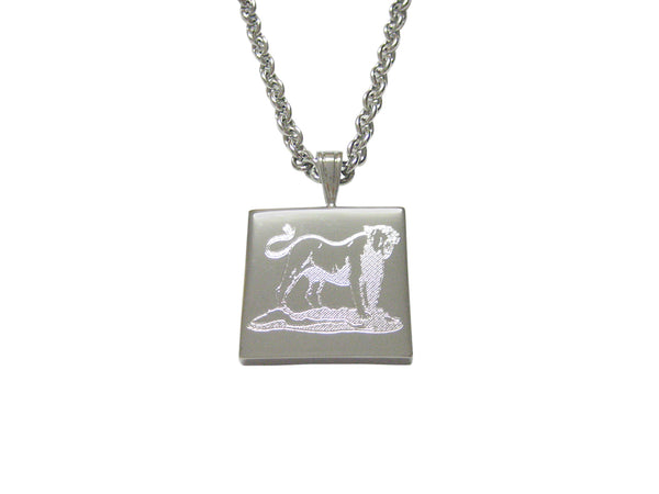Silver Toned Etched Roaring Lioness Pendant Necklace