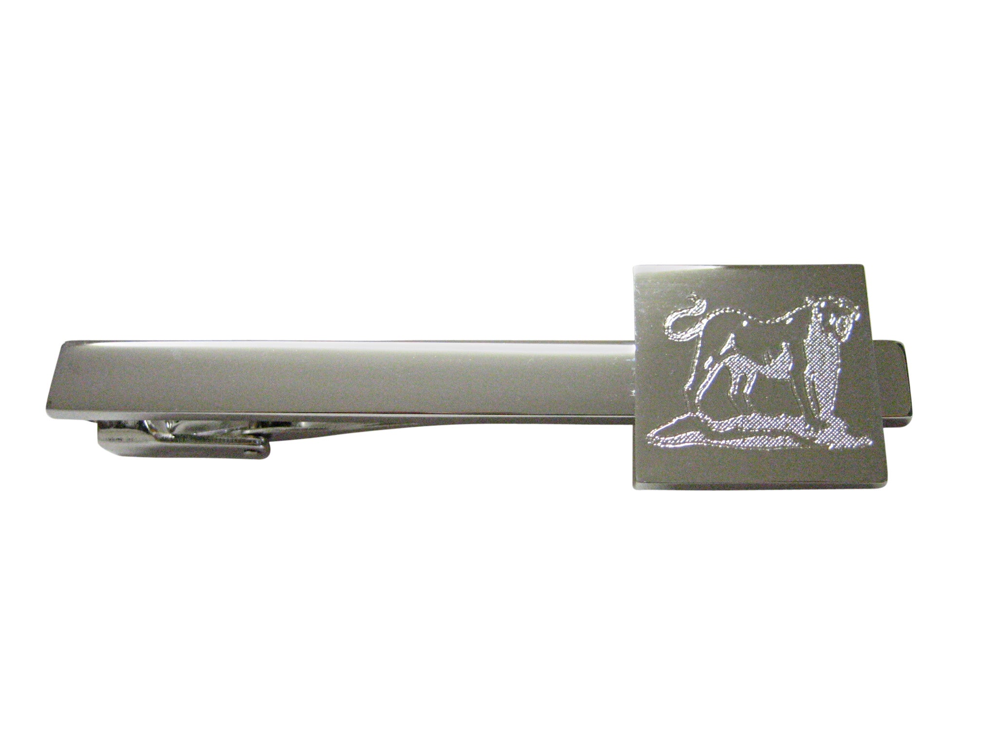 Silver Toned Etched Roaring Lioness Square Tie Clip