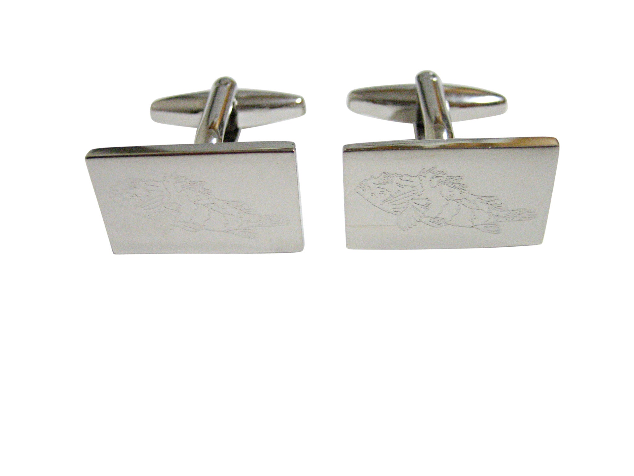 Silver Toned Etched Rock Cod Fish Cufflinks