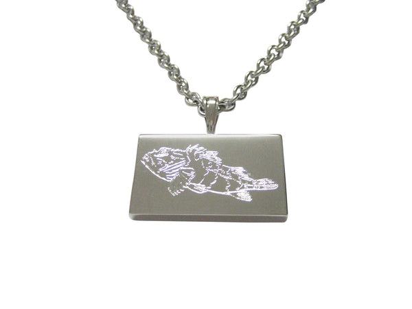 Silver Toned Etched Rock Cod Fish Pendant Necklace