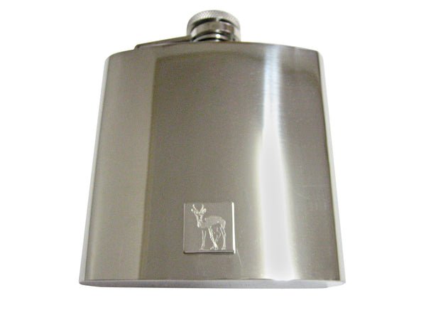 Silver Toned Etched Roebuck Deer 6 Oz. Stainless Steel Flask