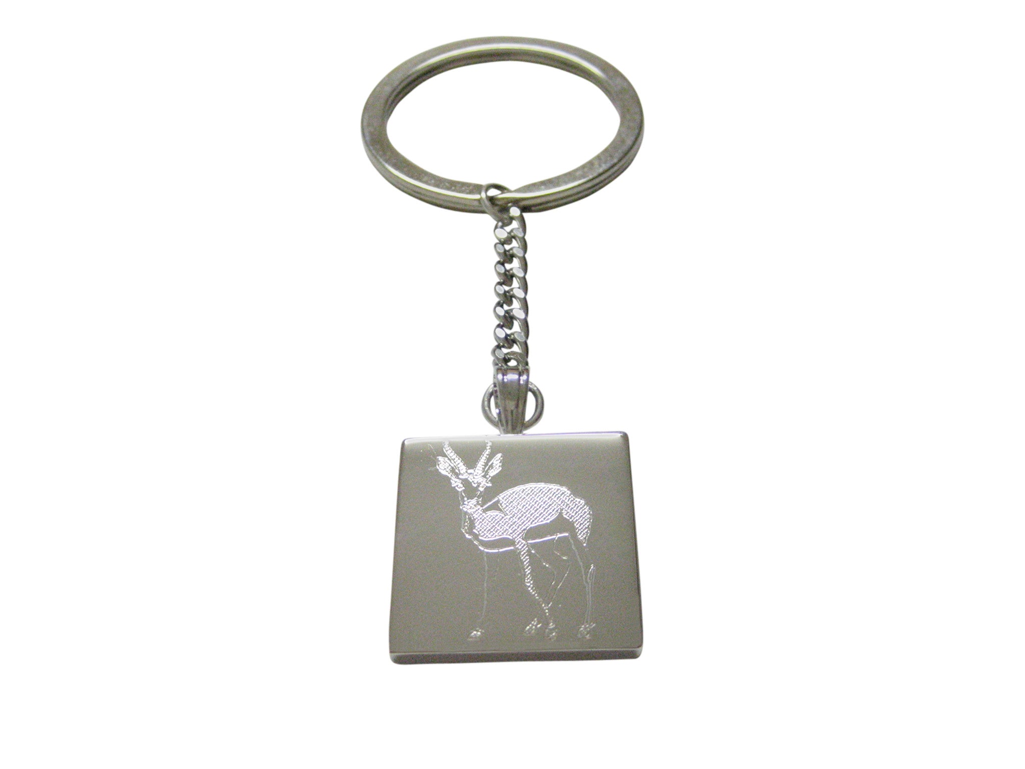 Silver Toned Etched Roebuck Deer Keychain