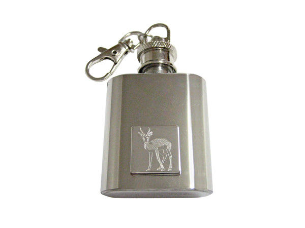 Silver Toned Etched Roebuck Deer 1 Oz. Stainless Steel Key Chain Flask