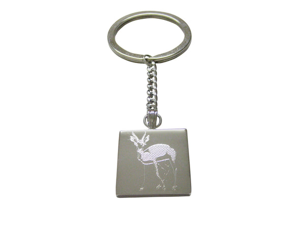 Silver Toned Etched Roebuck Deer Keychain