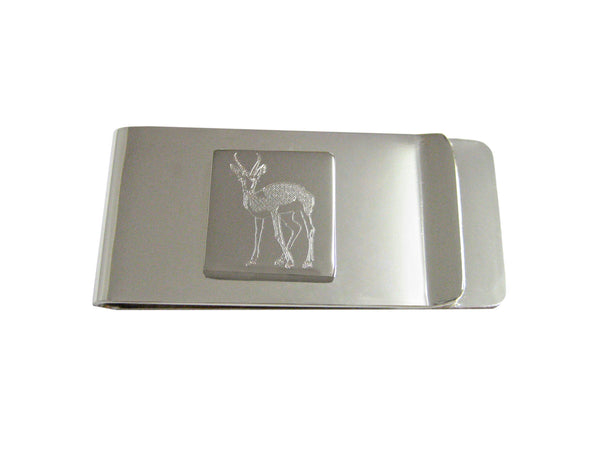 Silver Toned Etched Roebuck Deer Money Clip