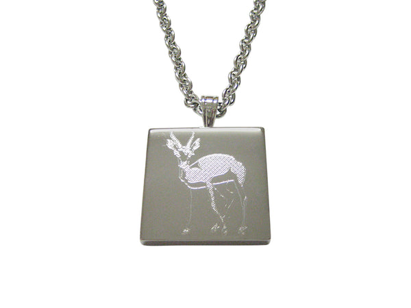 Silver Toned Etched Roebuck Deer Pendant Necklace
