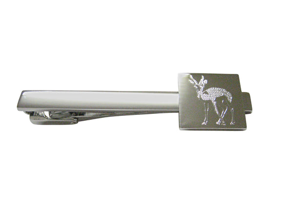 Silver Toned Etched Roebuck Deer Square Tie Clip