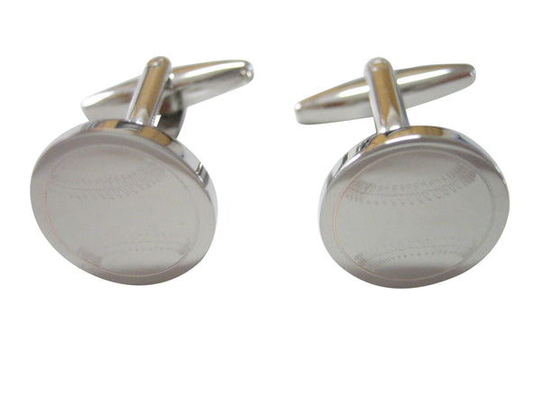 Silver Toned Etched Round Baseball Cufflinks
