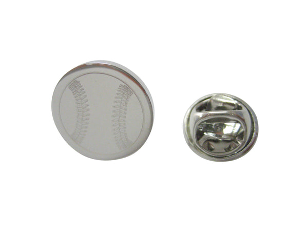 Silver Toned Etched Round Baseball Lapel Pin