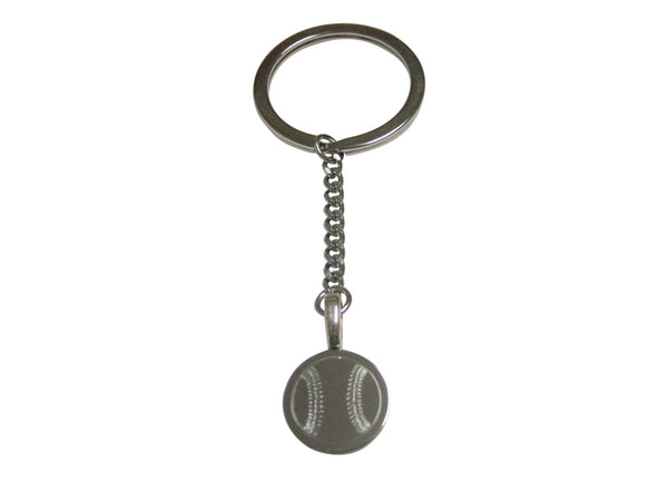 Silver Toned Etched Round Baseball Pendant Keychain