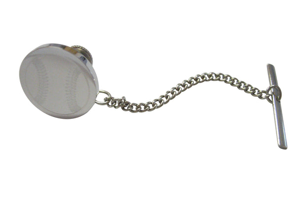 Silver Toned Etched Round Baseball Tie Tack