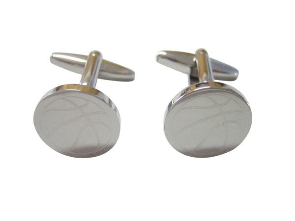 Silver Toned Etched Round Basketball Cufflinks