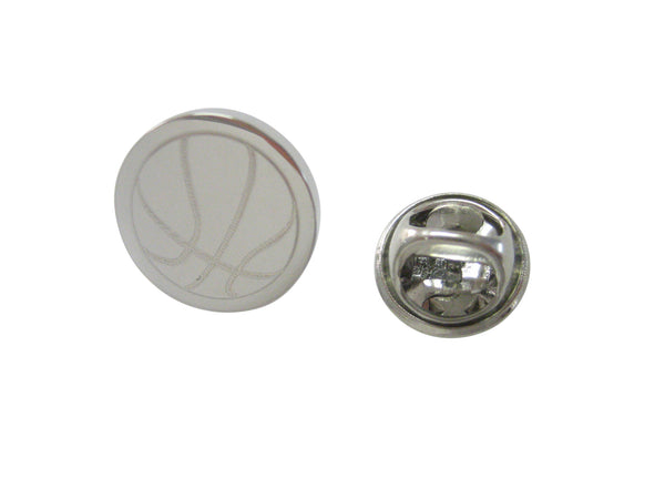 Silver Toned Etched Round Basketball Lapel Pin