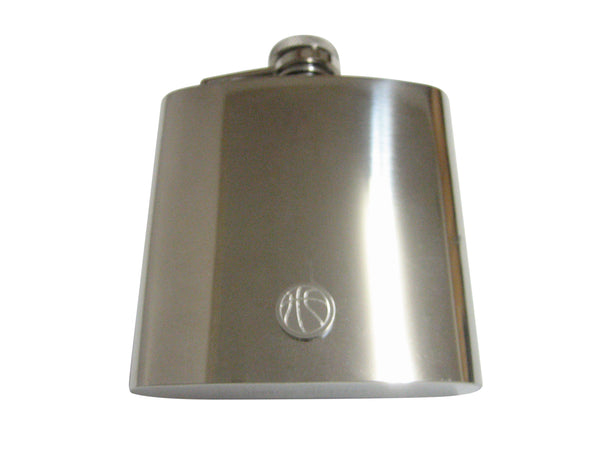 Silver Toned Etched Round Basketball Pendant 6 Oz. Stainless Steel Flask