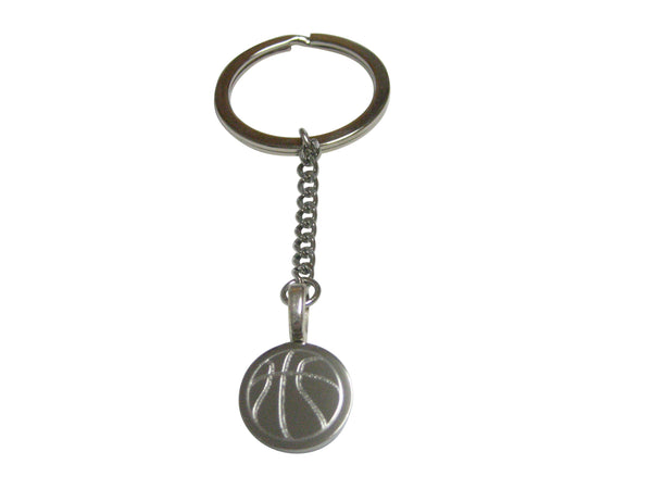 Silver Toned Etched Round Basketball Pendant Keychain