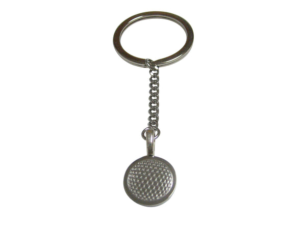 Silver Toned Etched Round Golf Ball Pendant Keychain