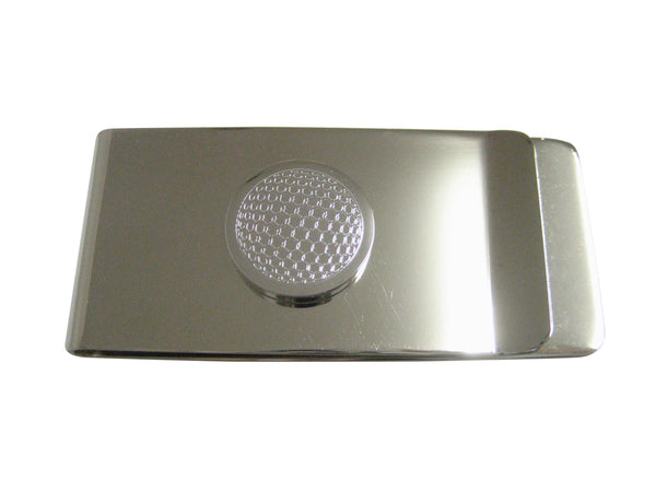 Silver Toned Etched Round Golf Ball Pendant Money Clip