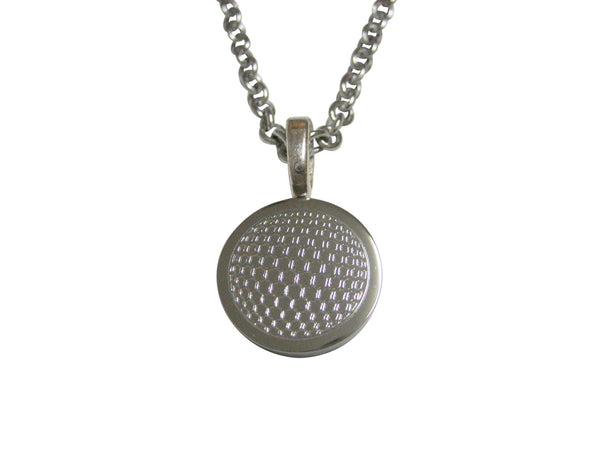 Silver Toned Etched Round Golf Ball Pendant Necklace