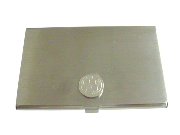 Silver Toned Etched Round Soccer Ball Business Card Holder