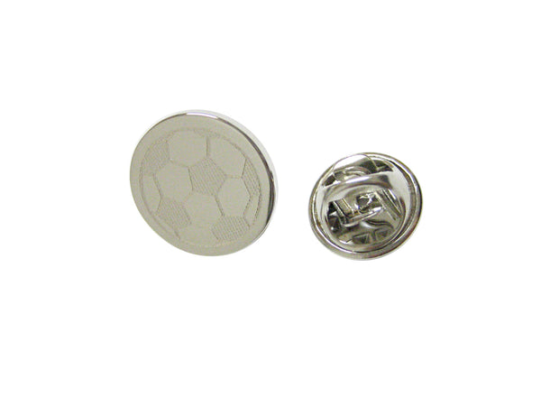 Silver Toned Etched Round Soccer Ball Lapel Pin