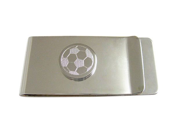 Silver Toned Etched Round Soccer Ball Money Clip