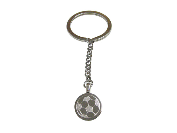 Silver Toned Etched Round Soccer Ball Pendant Keychain