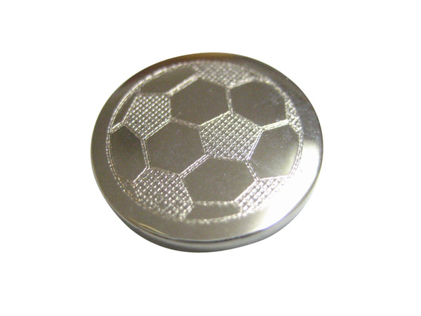 Silver Toned Etched Round Soccer Ball Pendant Magnet