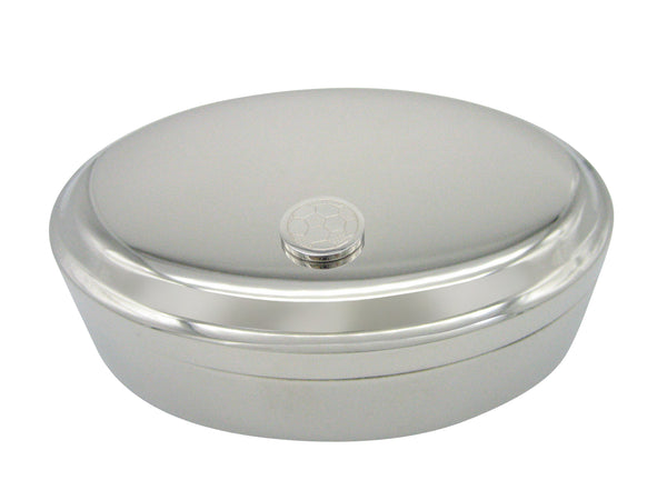 Silver Toned Etched Round Soccer Ball Pendant Oval Trinket Jewelry Box