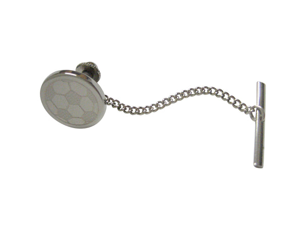 Silver Toned Etched Round Soccer Ball Tie Tack