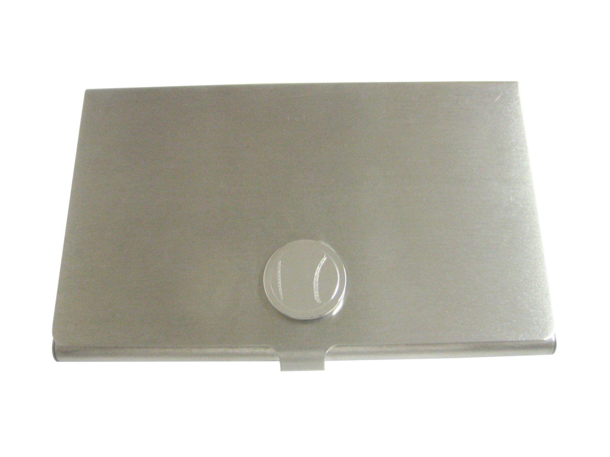 Silver Toned Etched Round Tennis Ball Pendant Business Card Holder