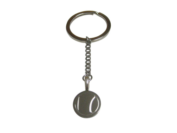 Silver Toned Etched Round Tennis Ball Pendant Keychain