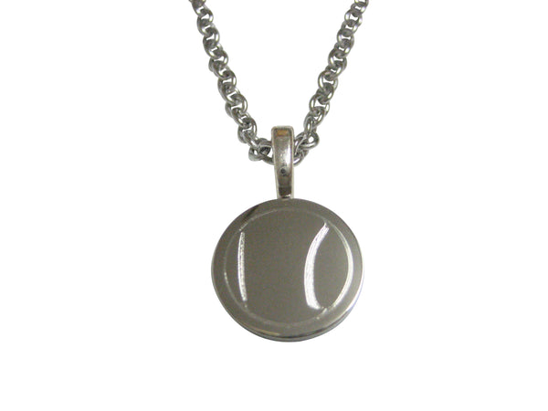 Silver Toned Etched Round Tennis Ball Pendant Necklace