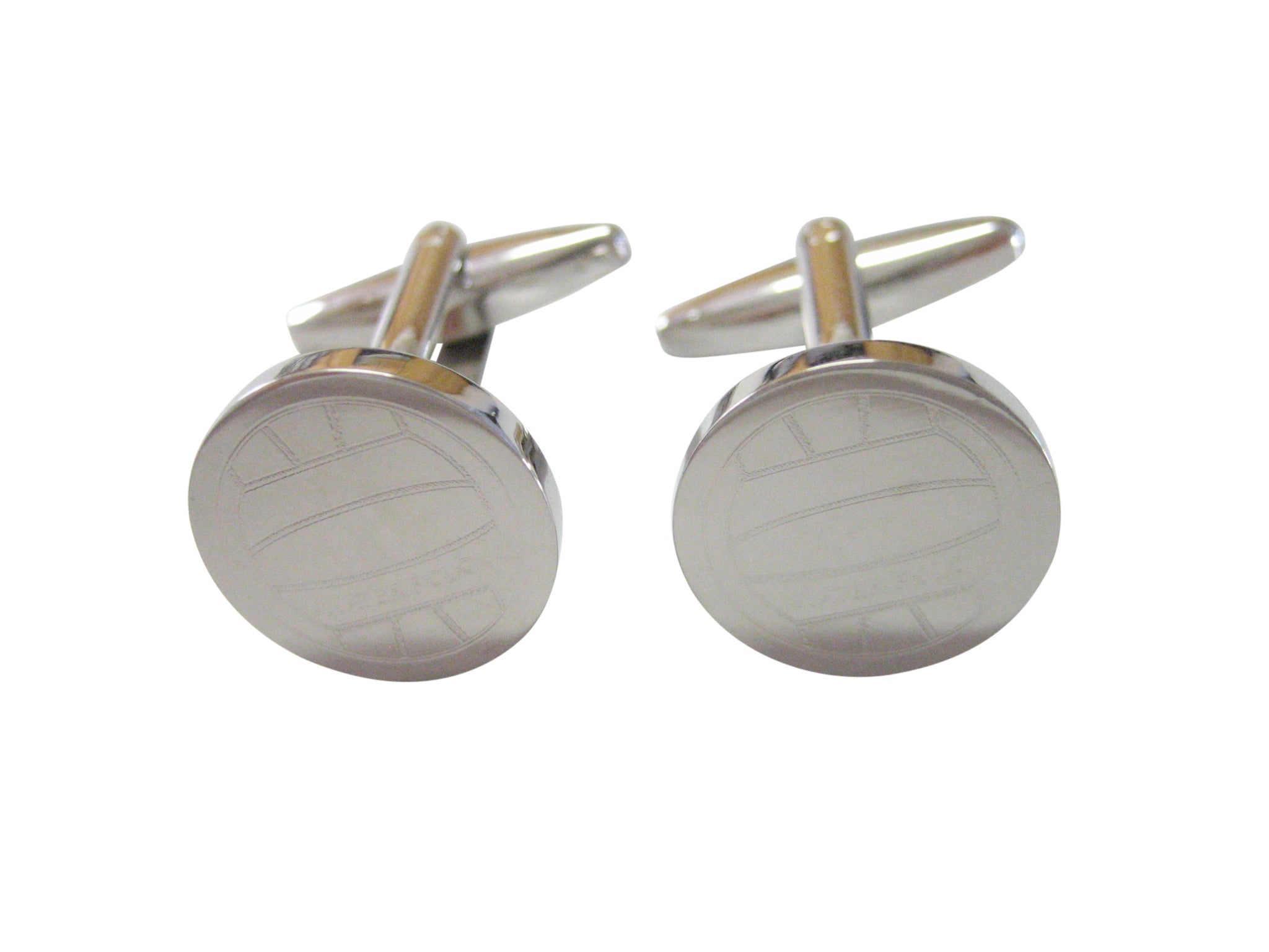 Silver Toned Etched Round Volley Ball Cufflinks